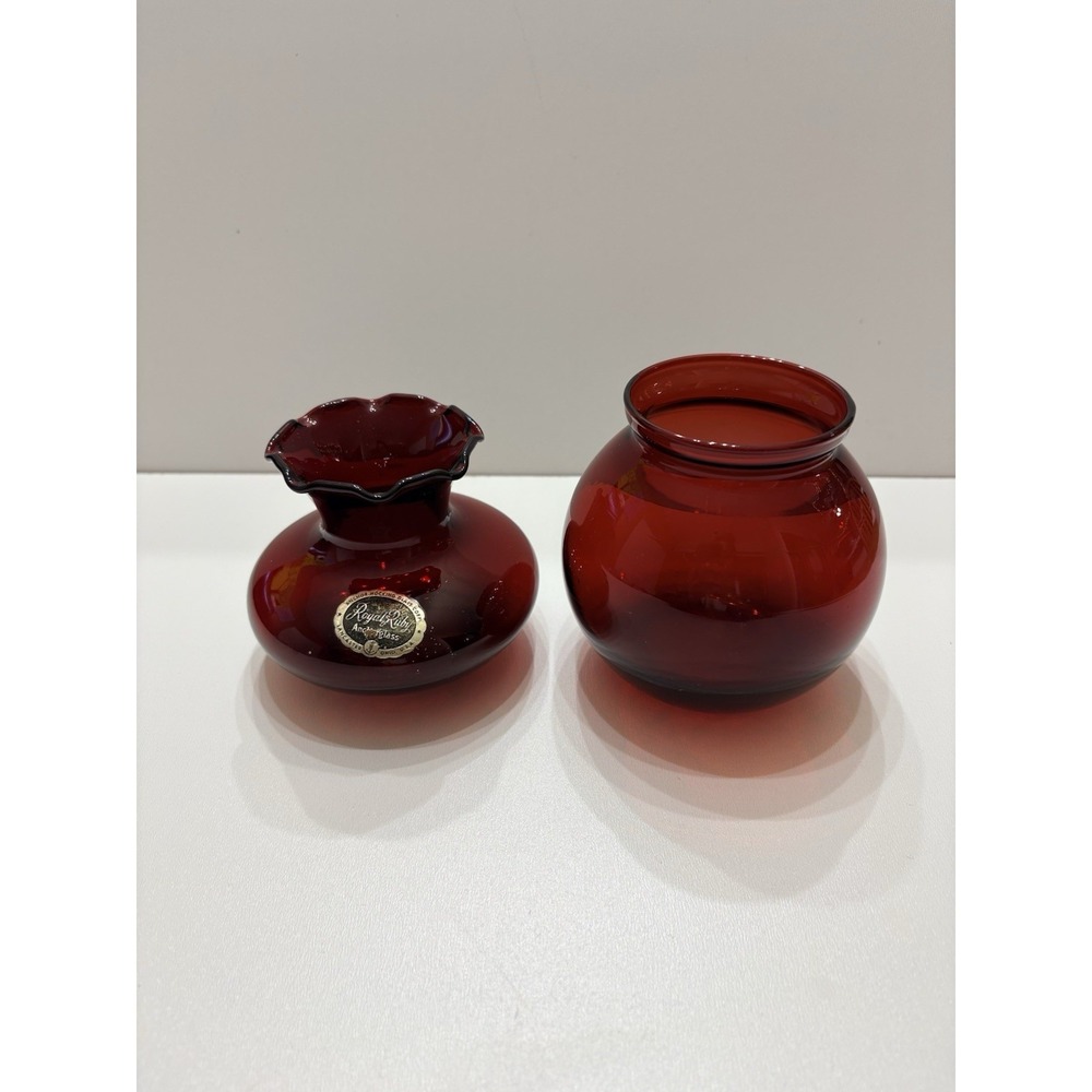 Vintage‎ Anchor Hocking Royal Ruby Red Glass Vases Lot of 2